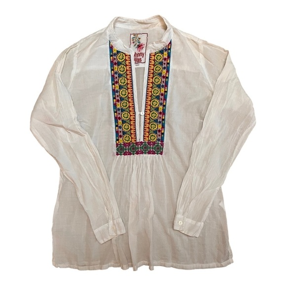 Johnny Was multicolored embroidered boho white top tunic - Picture 1 of 4